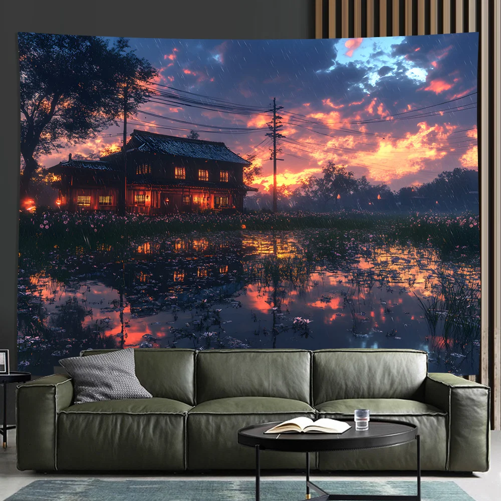 Attractive Village Paths Digital printing polyester wall hanging tapestry decorative Living room bedrooms Office background gift