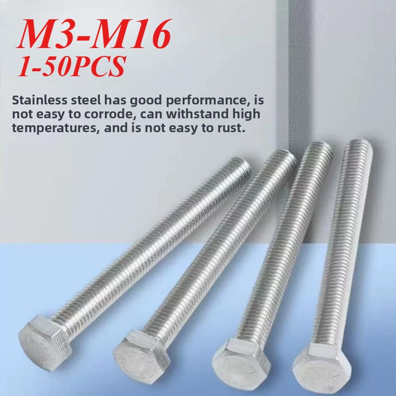 DIN933 304 Stainless Steel Hex Bolt Extended Long Screw M5 M6 M8 M10 M12 Length 110/120/130/140/150/160/170/180mmHexagonal Bolt