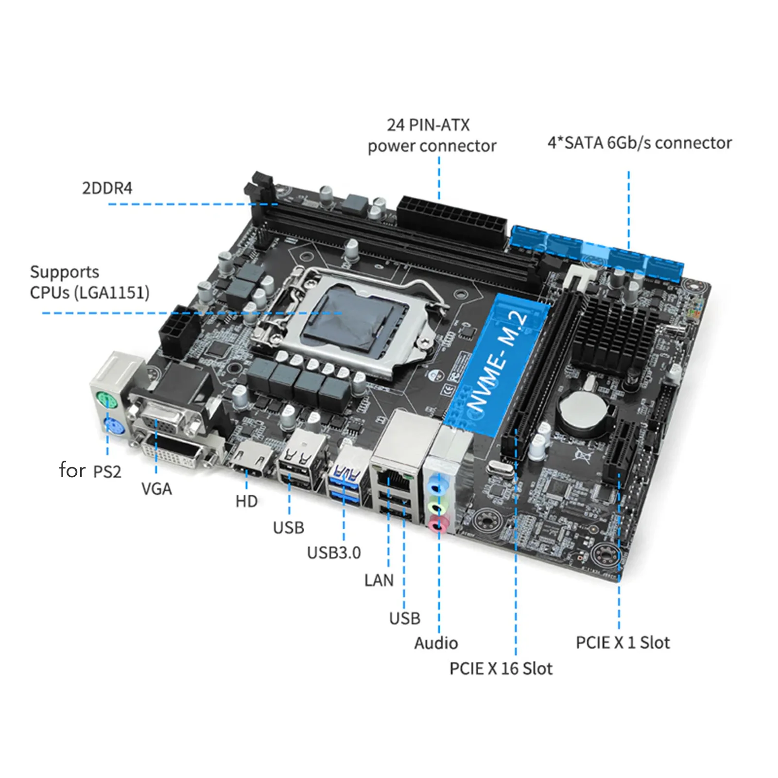 La carte mère H310 LGA 1151 prend en charge le matériau PCB de 8e et 9e génération pour pont Lvy pour carte mère LGA1151 Micro ATX DDR4