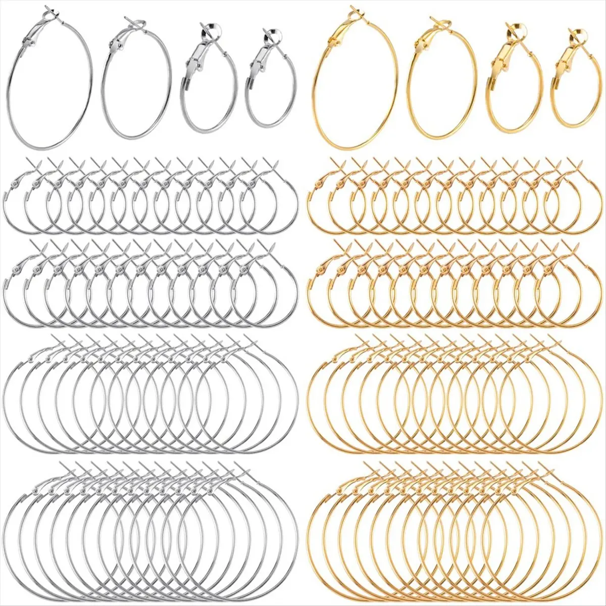 AA77 NEW  96Pcs Hoop Earrings Finding, for Jewelry Making, Gold Silver Open Beading DIY Earrings Craft Art Accessories