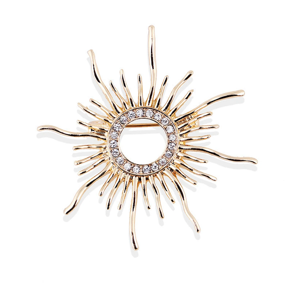 

Vintage Metal Sun Shape Brooch For Women Men Prong Setting Crystals Color Brooches Hijab Pins Scarf Buckles Female Jewelry