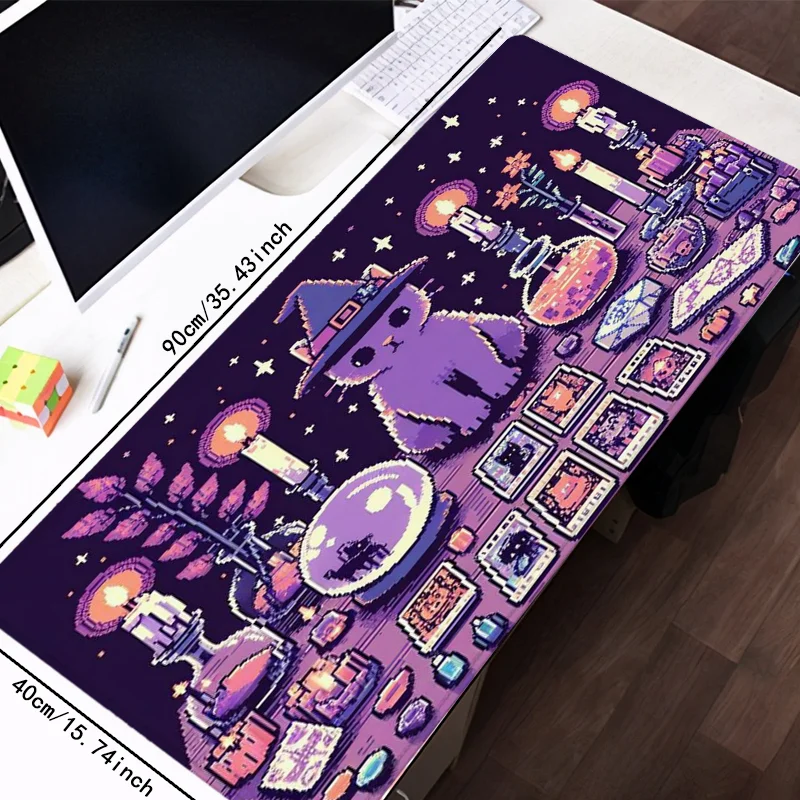 Purple Witchy Cat Gaming Mouse Pad Oversized Non-Slip Rubbe Tarot Office Home Accessory Table Computer Carpets Room Desk Rugs