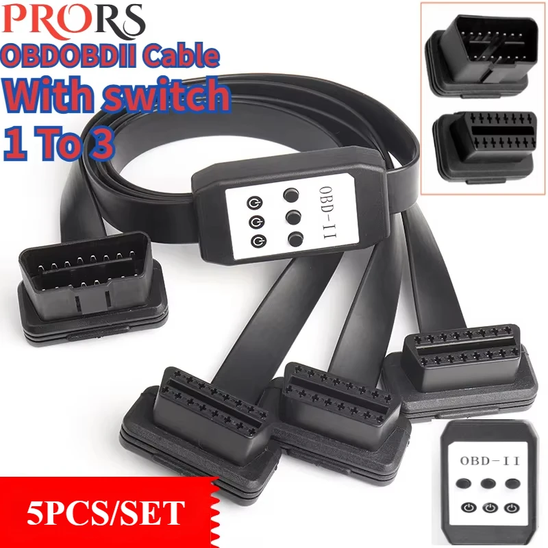 New 5PCS/SET 8Pin 16Pin 3 IN 1 Splitter Cable Wire Extension Cords Male To Triple Female Connector with Switch for Multiple OBD2