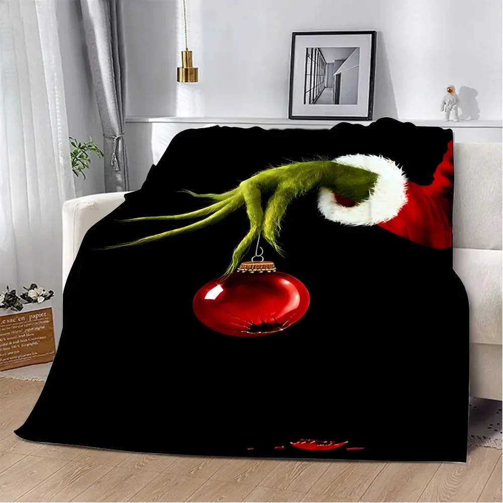 Flannel Blanket Warm Throw Blanket for Living Room Travel Pattern G-Grinchs Cartoon Bedspread Sofa Bed Cover