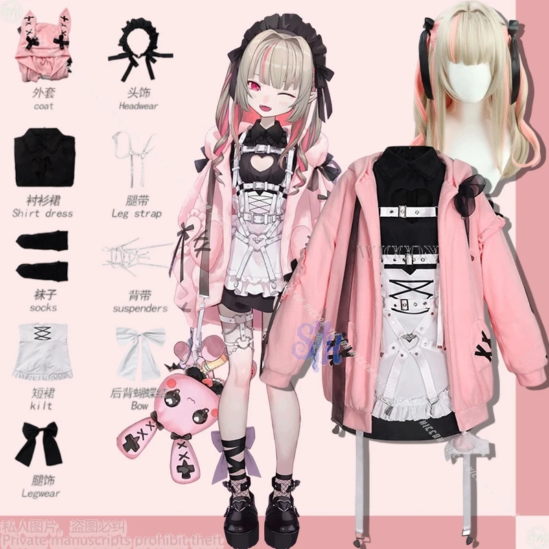 

Makaino Ririmu профи Artes Sau Spy Vtuber Youtuber Anime Nijisanji Костюм Jirai Kei Girls Pink Rabbit Coat Lolita Dress Halloween Party