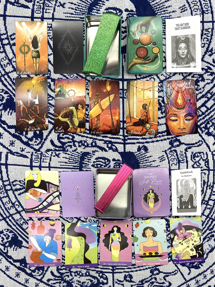 Borda Dourada Tarot para Iniciantes, Fortune Telling Game Card, 78 Card Deck, Presentes requintados para Amigos, Tin Box, 24 Estilos