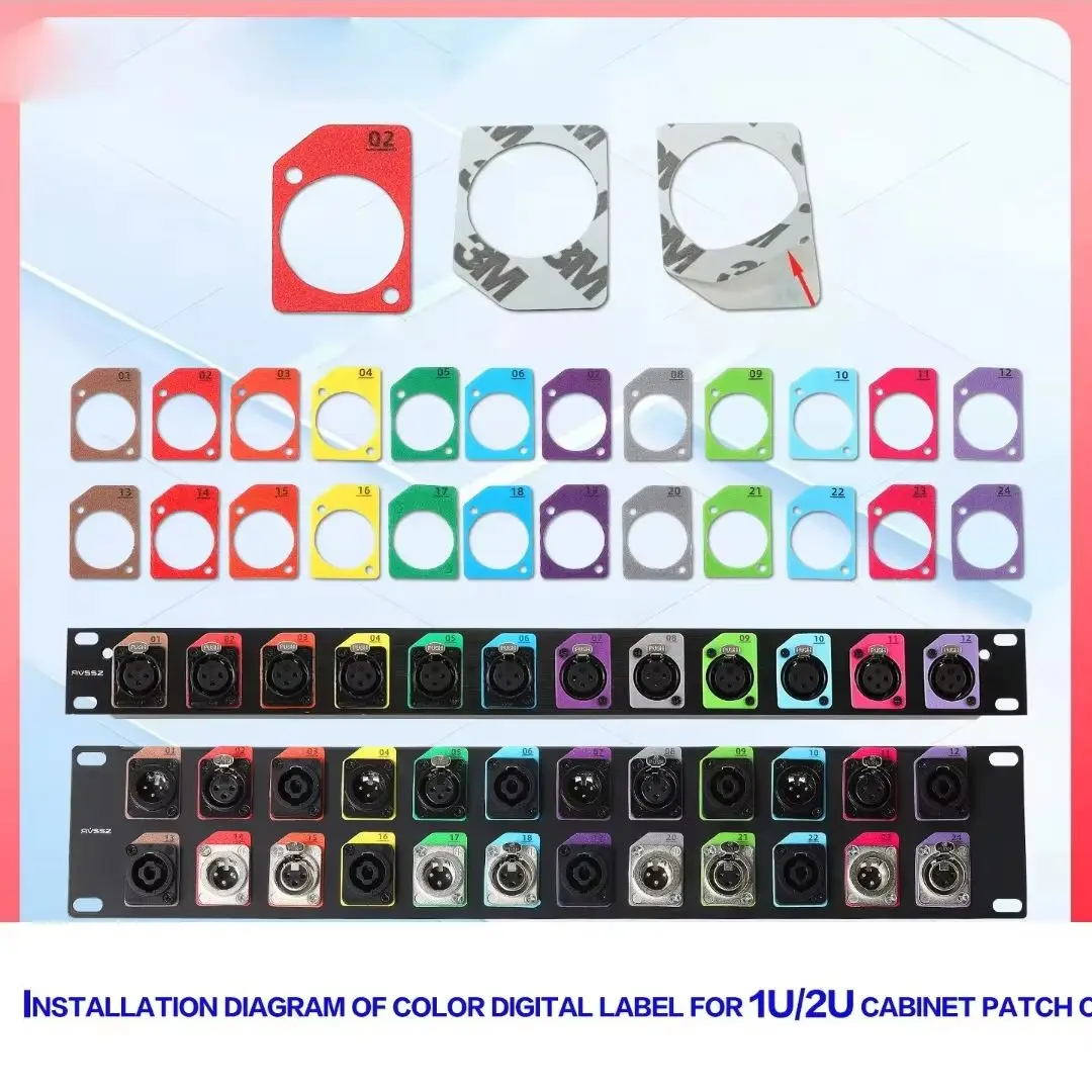 Colored Numeric Labels for D-sub Connectors, Suitable for 19-inch 1U/2U Rack Panels and 86-type Panels