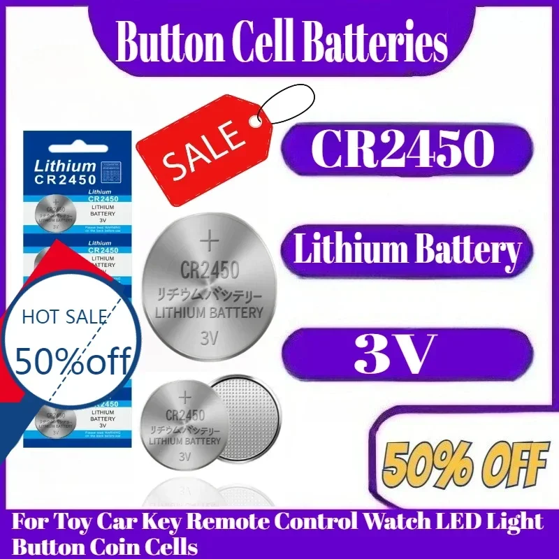 

3V CR2450 Lithium Battery CR 2450 DL2450 BR2450 LM2450 KCR5029 For Toy Car Key Remote Control Watch LED Light Button Coin Cells