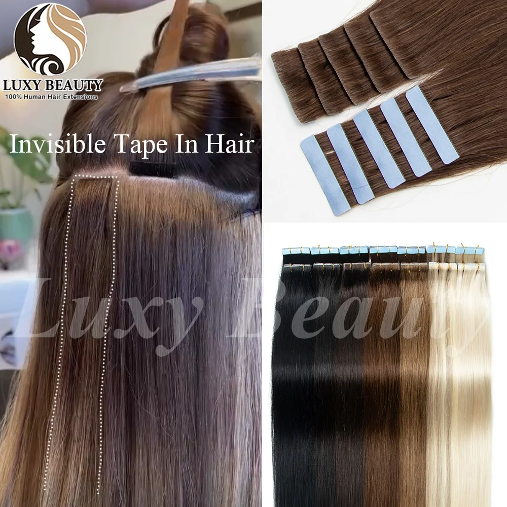 

Invisible Tape In Hair Extensions Human Hair Injected PU Tape Hair Extensions Natural Black Blonde Brown Tape Ins Hair 10pcs
