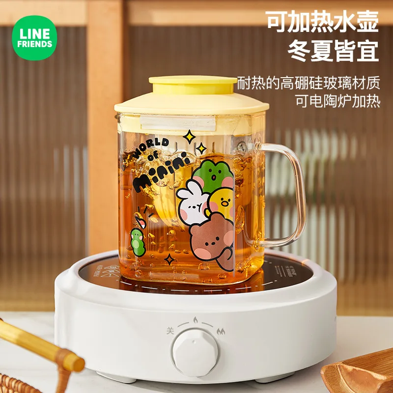 LINE FRIENDS Brown Bear Cold Water Pot High Temperature Resistant Household Cold Water Pot Glass Premium Feeling Water Cup Set