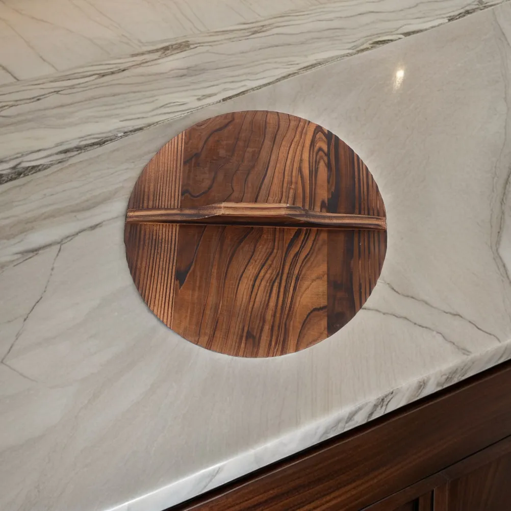 Tapa Redonda de Madera Carbonizada para Wok, Cubierta Plana para Sartén, Tapa Tradicional Asiática para Utensilios de Cocina, Tapa para Sartén, Olla, Accesorios de Madera para Wok