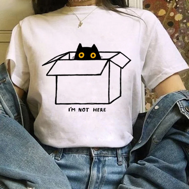 Fun Women's Printed White T-Shirt Short Sleeved Casual Top Cartoon Lightning Cloud Pattern Popular Summer Round Neck T-Shirt