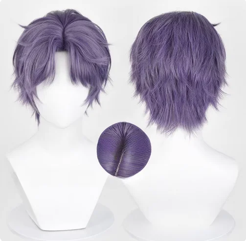 Anime Love And Deepspace Rafayel Cosplay Wig 30cm Short Purple Gray Heat Resistant Synthetic Hair Halloween Wigs