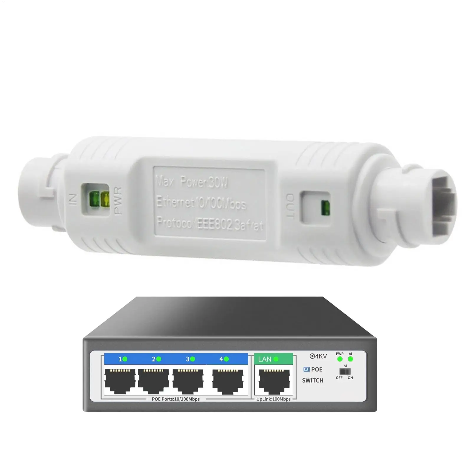 PoE Extender Waterproof Outdoor Ethernet Signal Repeater 48V 10/100Mbps Network Accessories For IP Cameras, Security Systems