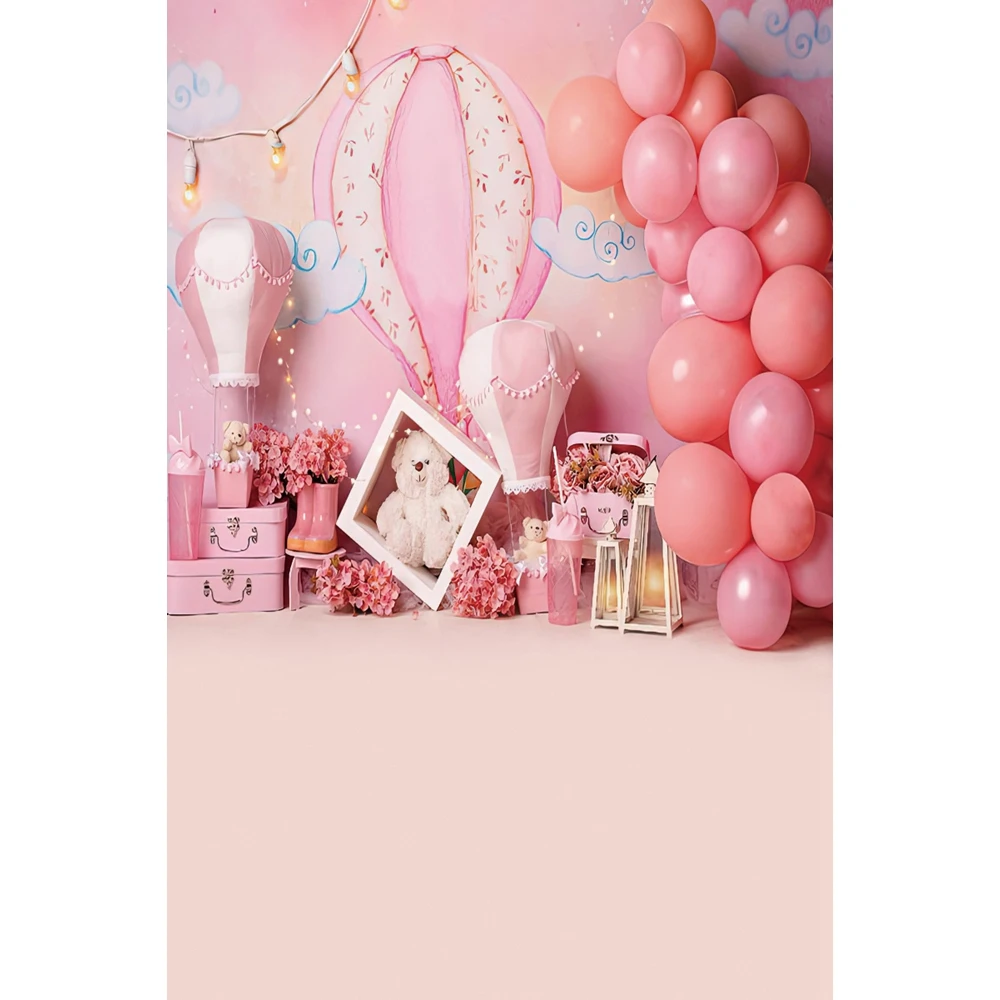 خلفية تصوير لعيد الميلاد الأول للأطفال، بالونات ملونة للأولاد والبنات، حفلة عيد الميلاد الأولى، كعكة استحمام الطفل، خلفية صورة سحق