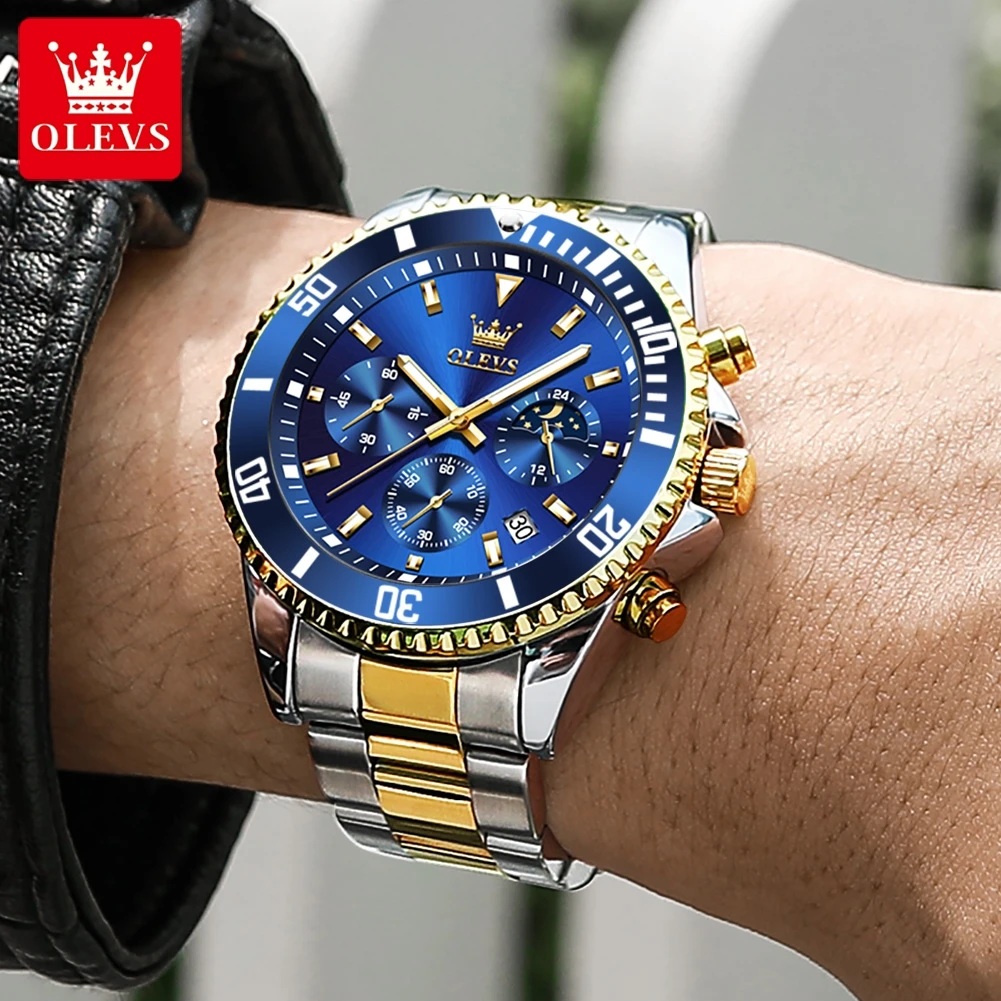 OLEVS Watches Men Waterproof Luxury Big Face Stainless Steel Day Date Quartz Analog Dress Watches for Men Reloj para Hombres