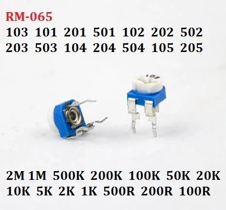 20PC 10K RM-065-103 101 201 501 102 202 502 203 503 104 204 504 105 Rezystor zmienny 1/2/5/50/k 200R/M Potencjometr regulowany