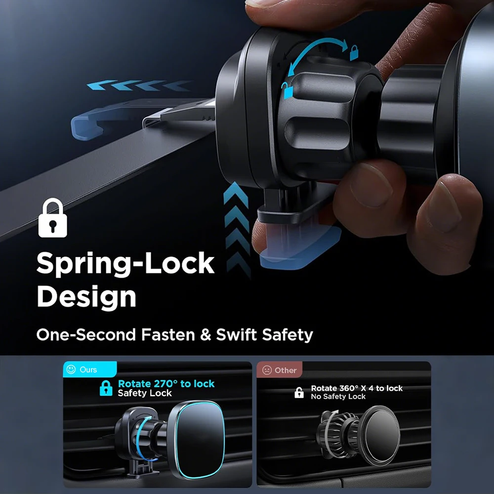 Magnetyczny uchwyt samochodowy z szybką ładowarką bezprzewodową 15W do iPhone 12 13 14 15 16 17 Pro Max Mini, mocowany do kratki wentylacyjnej, stacja dokująca.