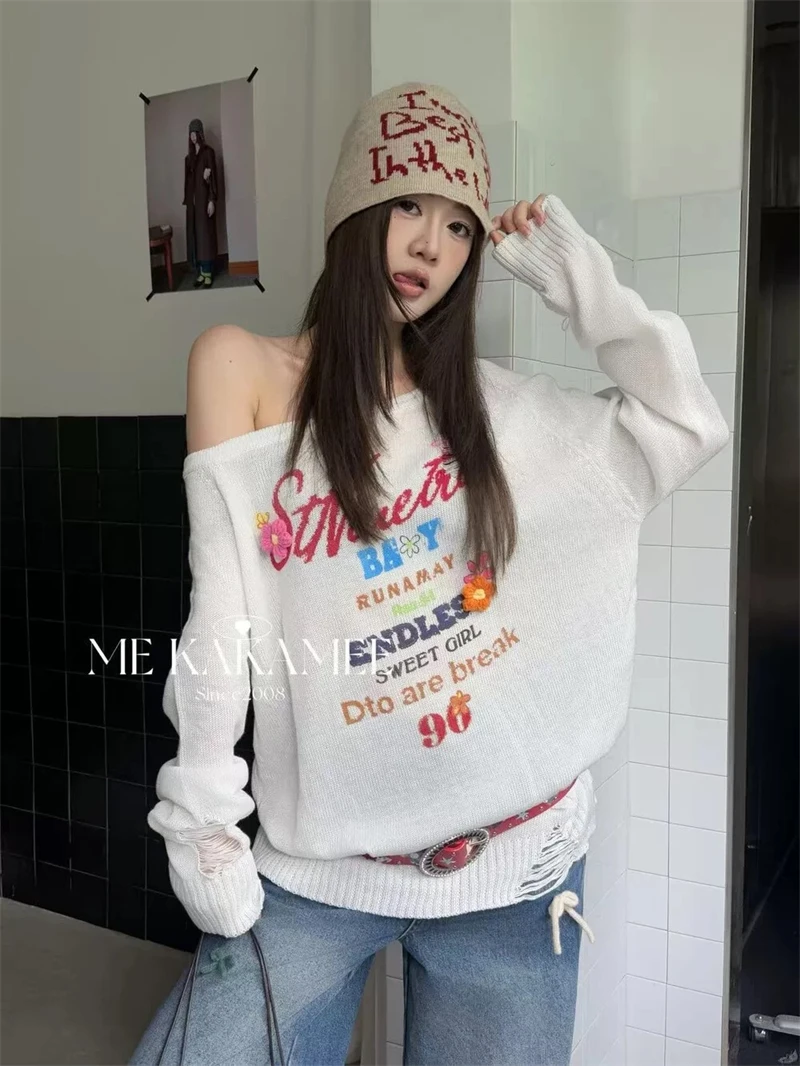 Новый готический панк-готический свитер, пуловеры большого размера, женский крутой джемпер с открытыми отверстиями, эстетический свитер в стиле Харадзюку SL235