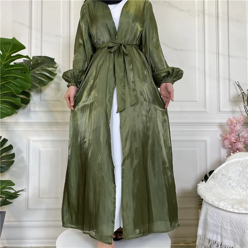 Shiny Satin Open Abaya Plain Summer Muslim Dress Kimono Abayas for Women Dubai Turkey Arabic Cardigan Islamic Hijab Robe Kaftan