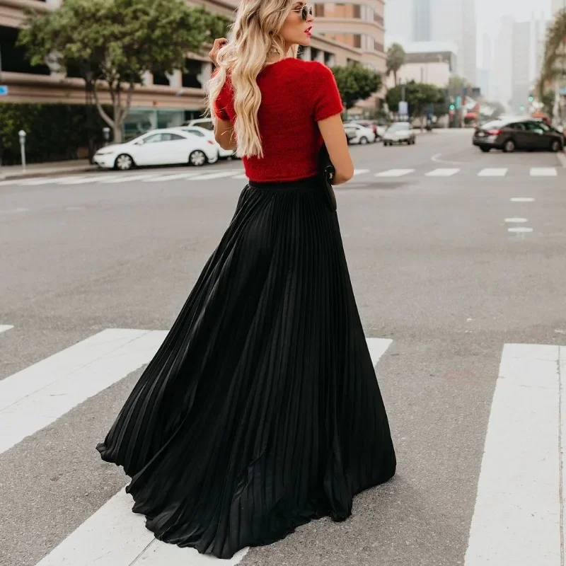 Gonna da donna di moda Prom stile coreano solido a vita alta abiti larghi eleganti da donna a pieghe gonne lunghe vestiti OFE03