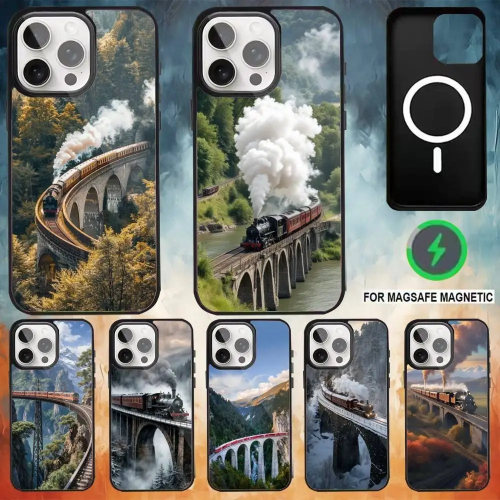 Funda de teléfono de viaje ferroviario de tren para iPhone 17,16,15,14,13,12,Plus,Pro,Max para carga inalámbrica magnética Magsafe