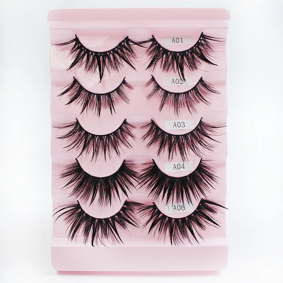 5 Pairs Female Cosplay Fake Eyelashes Korean Makeup New Style Wet Spikes 3d Eyelash Bulk Wholesale Manga Lashes