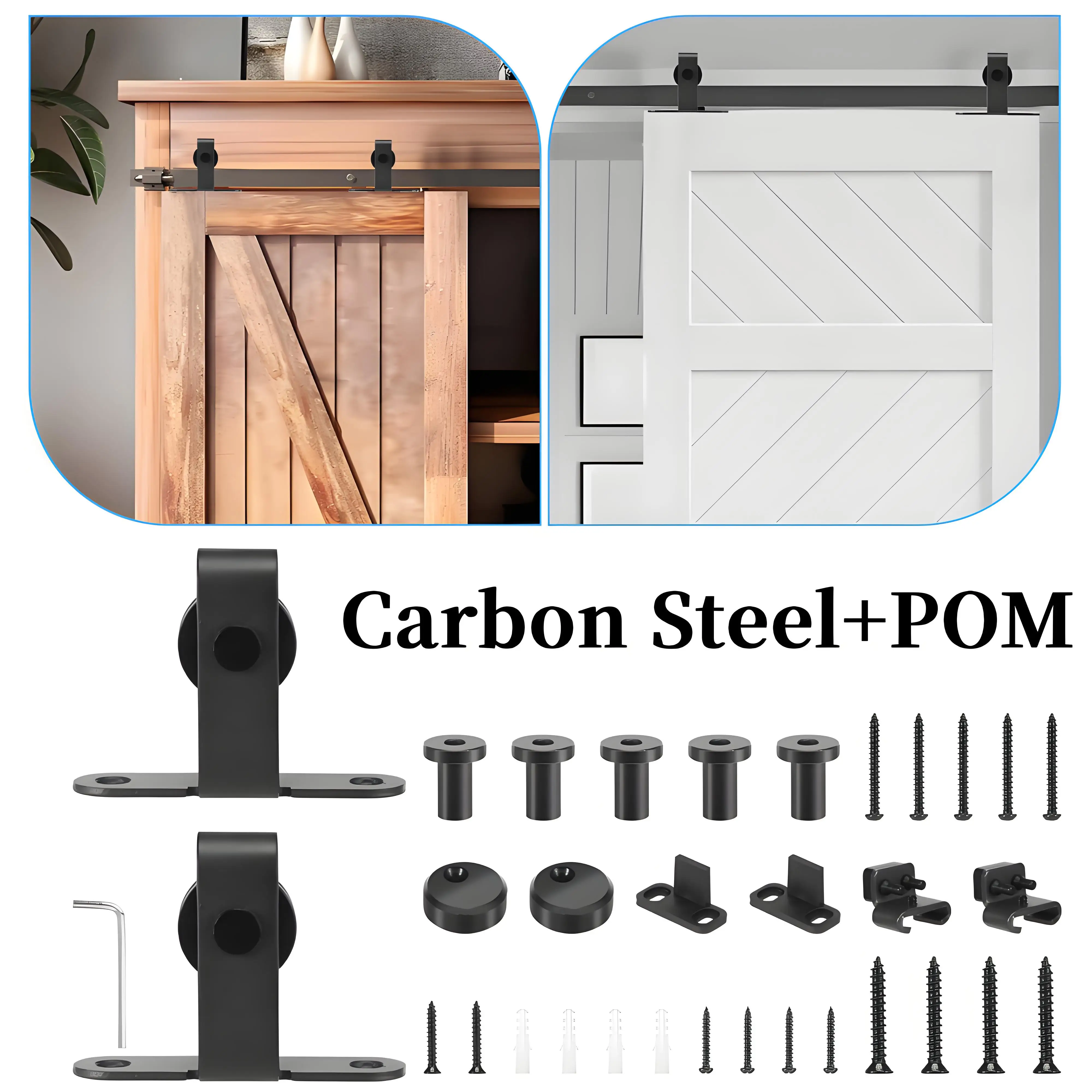 

Mini Sliding Barn Door Hardware Kit Carbon Steel Cabinet Door TV Stands Gliding Hardware Kit Without Track for Wardrobe Closet