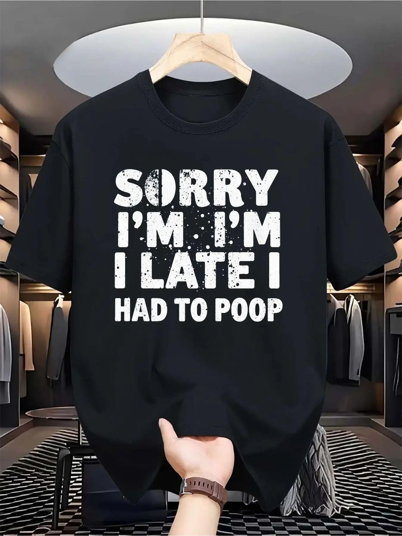 

Funny Sorry I'm Late Graphic T-Shirt Casual Crew Neck Black Cotton Tee with Humorous Text Comfortable Summer Shirt Soft Fabric