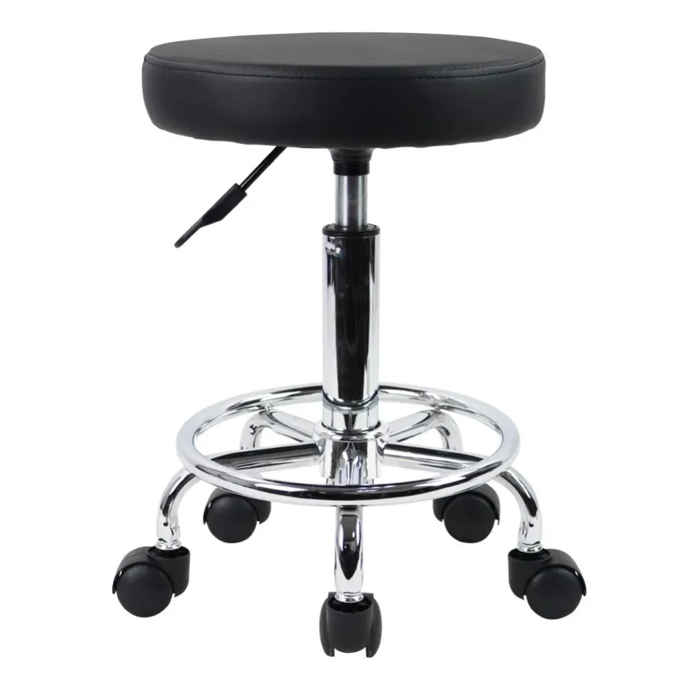 

Round Rolling Stool with Footrest Height Adjustable Swivel Spa Salon Tattoo Office Massage Chair Black