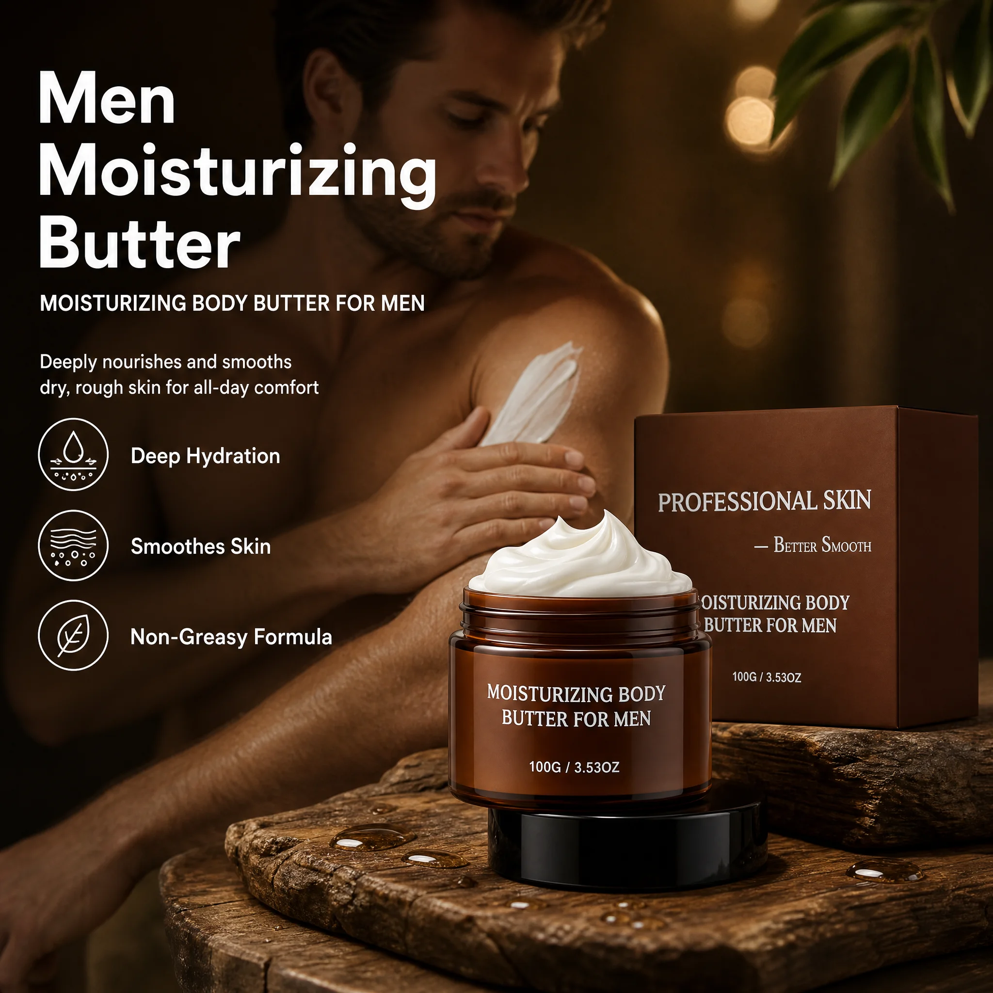 Moisturizing Body Cream For Men Long-Lasting Hydration Reduce Skin Dryness Smooth Non-Greasy Body Moisturizer With Shea Butter