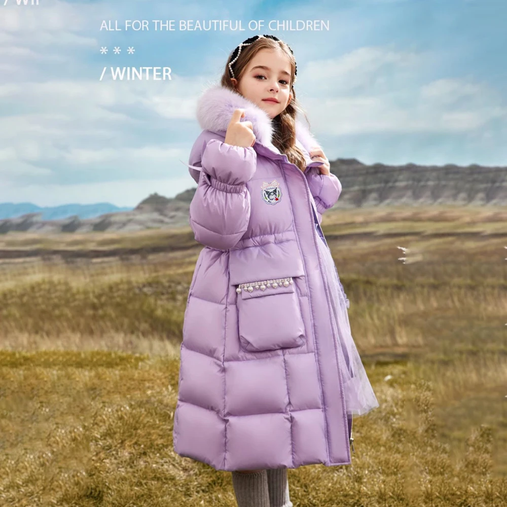 

Аниме Sanrios, новая зимняя пуховая одежда Kuromi для девочек, модная утепленная куртка для подростков с капюшоном, детская длинная черная куртка на хлопковой подкладке