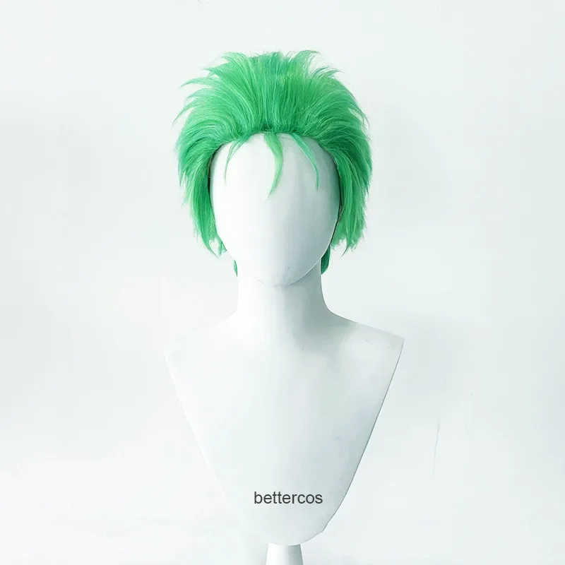 Anime Slicked-back green wig Short Layer Roronoa Zoro Comic Cosplay Wigs   Wig Cap