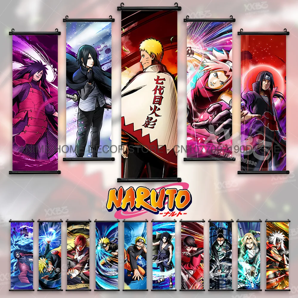 

Uzumaki Naruto Poster Sasuke Scrolls Picture Hatake Kakashi Anime Home Decoration Uchiha Madara Hanging Painting Itachi Wall Art