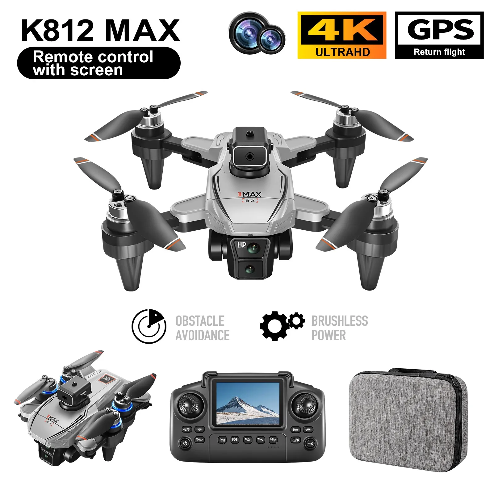 K812 MAX Remote Control Drone GPS WIFI FPV 4K Dual Camera Gesture Photo 360° Obstacle Avoidance Smart Follow Quadcopter