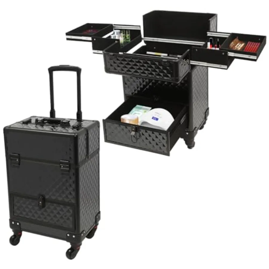 Professional Makeup Trolley Rolling Nail Case Wheeled Manicure Storage Case 13.4 9.8 18.5inch for Storing Scissors Makeup Jewel