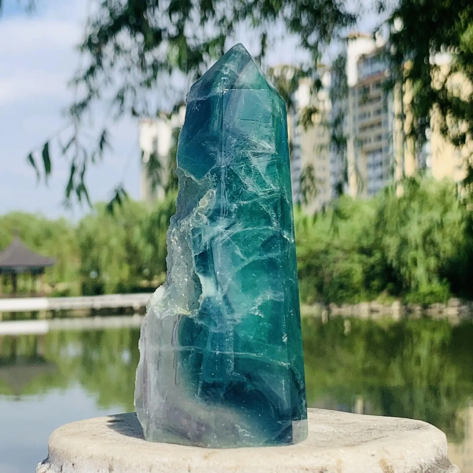 Natural Fluorite Crystal Obelisk Dot Sample Cured Natural Crystal Tower