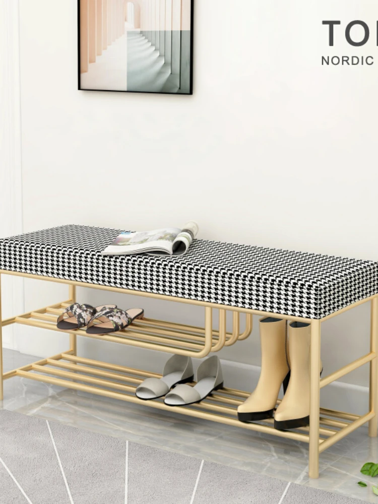 HXL Houndstooth Shoe Changing Stool Home Shoe Cabinet Stool Integrated Sitting Shoe Rack Footstool