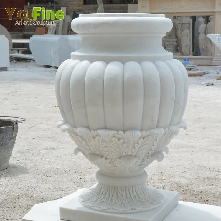 Outdoor Home Garden Flower Pot Marble Round Flower Pot Stand