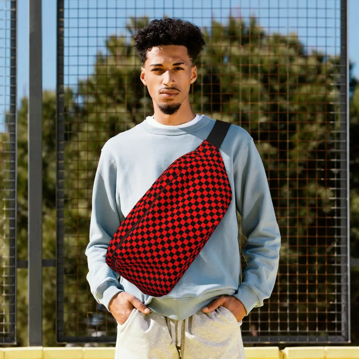 

Crossbody Waist Bag Red And Black Checkered Men Women Adjustable Fanny Pack Travel Running Money Phone Pouch Chest Bag