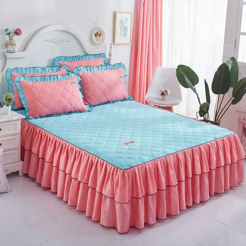 

American Mixed Color Single Bed Skirt Anti-Slip Dustproof Quilted Mattress Protective Cover Comfortable Mattress Topper for Home