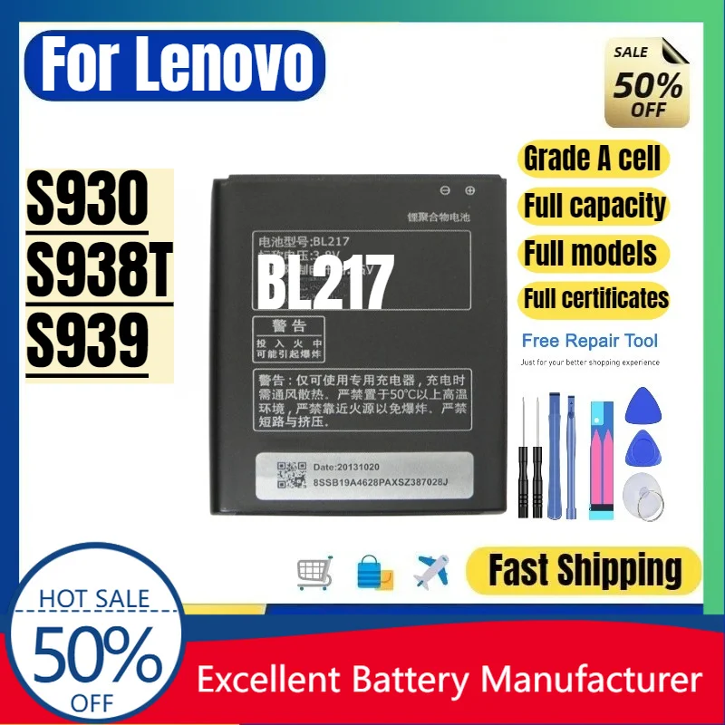 0 Cycle BL217 Battery for Lenovo S930 S938T S939 Phone High Quality Replacement Battery Lithium Polymer Bateria with Tools