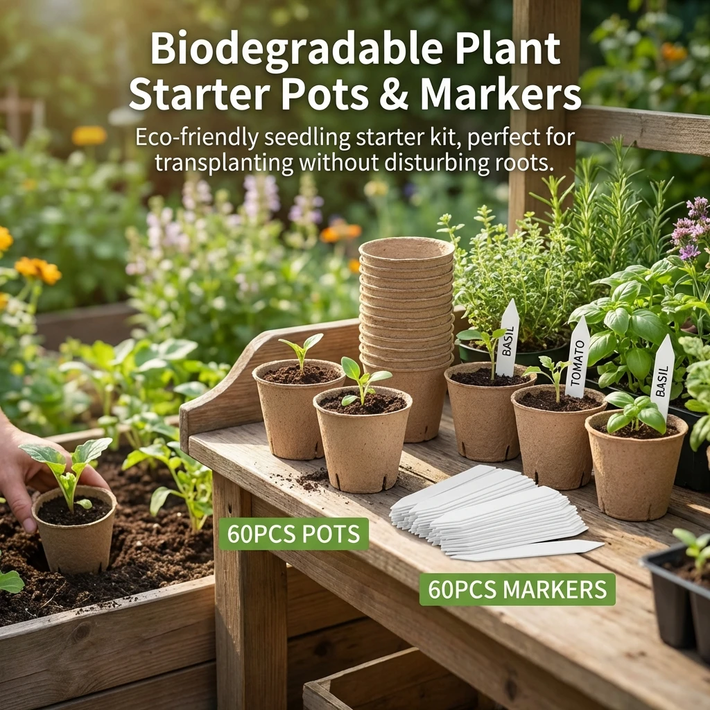 60Pcs 3.1/4Inch Biodegradable Pulp Seedling Pots Starter Trays For Plants Growing