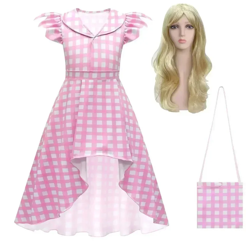 2023 movie Barbi pink girl cosplay costumes kids pink jumpsuit dress birthday party princess Halloween dress cosplay costume