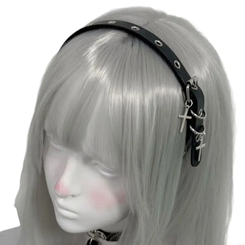 

Harajuku Hot Girl Punk Crosses Hair Hoop PU Hairband For Grommet 2000s Fashion Y166
