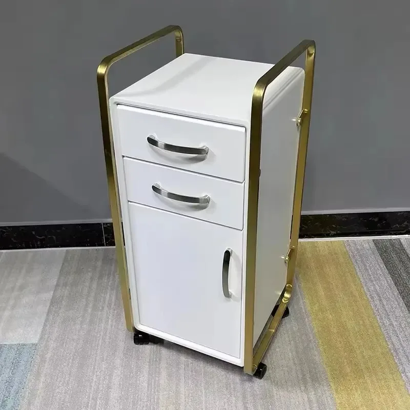 Salon Shop Professional Moving Beauty Trolley Modern White MDF Gold Stainless Metal Style Salon Furniture Hand Carts Home Office