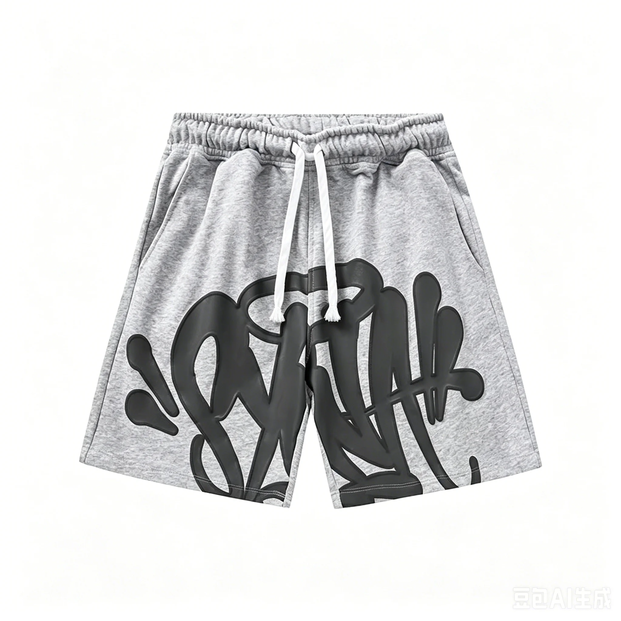 Trendige Marken-Sportshorts mit amerikanischem Street-Graffiti-Buchstabendruck für Herren, schnelltrocknende Strandhose für Sport und Freizeit – Detail 3