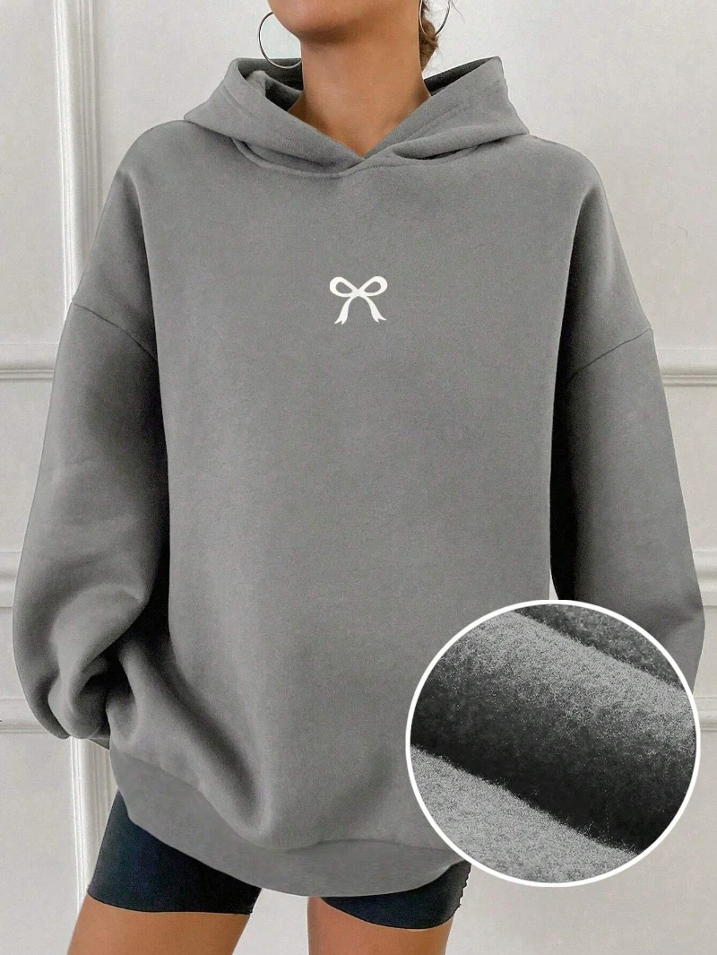 هوديي نسائي كاجوال مبطن حراريًا بلون سادة، مقاس فضفاض، بلايز بأكمام طويلة، ملابس خريفية، سويت شيرت مبطن بالصوف للخريف/الشتاء #1