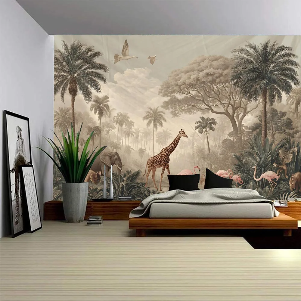 

Tropical Rainforest Tapestry Wall Hanging Home Polyester Fabric Bohemian Plant Printing Forest Animal Bedroom Decoration