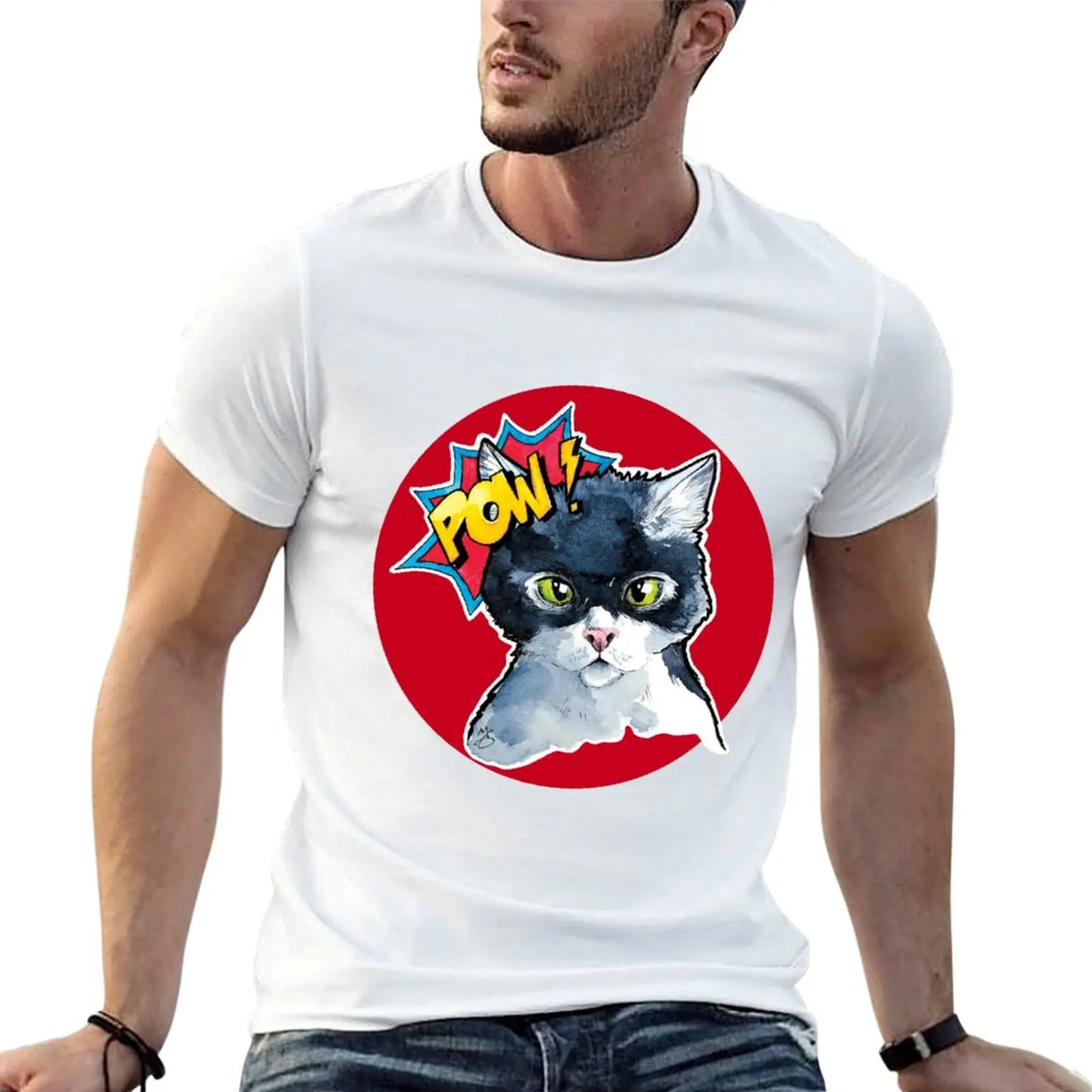 

Red POW CAT T-Shirt cotton t shirt man funny t shirts dark humor man t shirts high quality luxury brand T-shirt